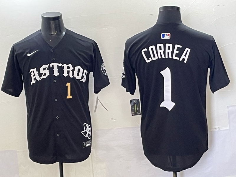 Men 2025 Houston Astros #1 Correa black  Game Nike MLB Jersey style 009